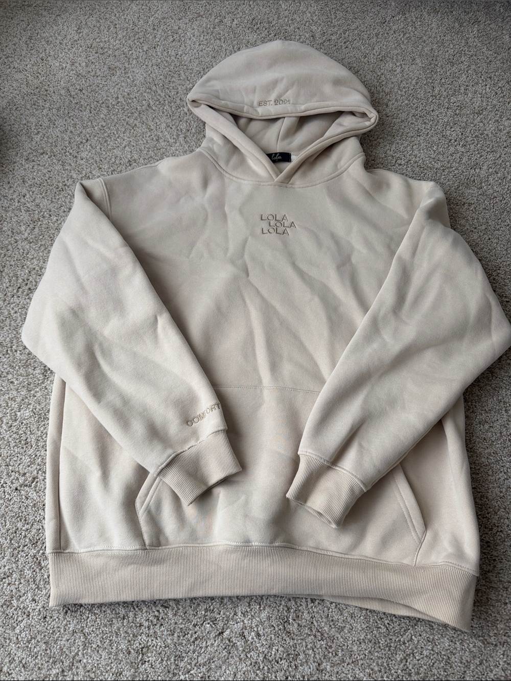 lola Cream Embroidered Logo Hoodie